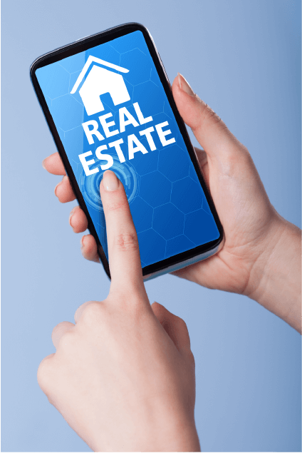 online real estate with touching phone