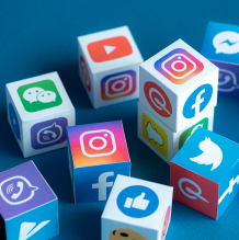 Social-media icons dices such as Instagram, Facebook, Twitter etc