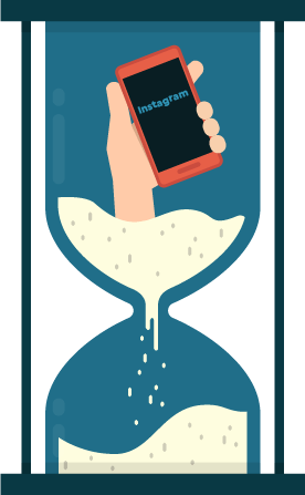 A blue hourglass, sand is flowing from the top to bottom bulb which indicates that you are spending too much time on your phone.
